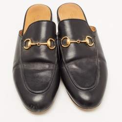 Pre Owned Gucci Black Leather Princetown Flat Mules Size 38.5