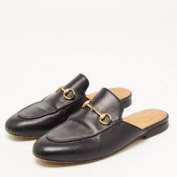 Pre Owned Gucci Black Leather Princetown Flat Mules Size 38.5
