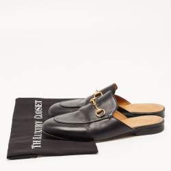 Pre Owned Gucci Black Leather Princetown Flat Mules Size 38.5