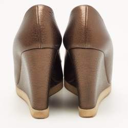 Pre Owned Gucci Olive Green Leather Pee Toe Wedge Pumps Size 38