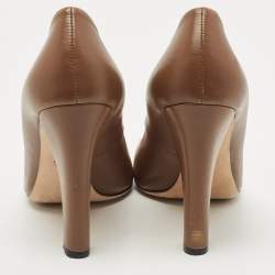 Pre Owned Gucci Brown Leather GG Peep Toe Pumps Size 41