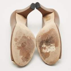 Pre Owned Gucci Brown Leather GG Peep Toe Pumps Size 41