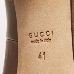 Pre Owned Gucci Brown Leather GG Peep Toe Pumps Size 41