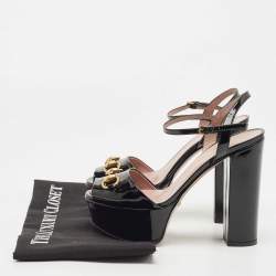Pre Owned Gucci Black Patent Leather Claudie Platform Sandals Size 35.5