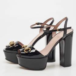 Pre Owned Gucci Black Patent Leather Claudie Platform Sandals Size 35.5