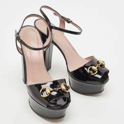 Pre Owned Gucci Black Patent Leather Claudie Platform Sandals Size 35.5