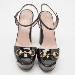 Pre Owned Gucci Black Patent Leather Claudie Platform Sandals Size 35.5