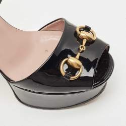 Pre Owned Gucci Black Patent Leather Claudie Platform Sandals Size 35.5