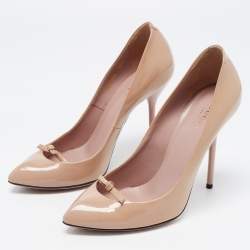 Pre Owned حذاء كعب عالي غوتشي بيفرلي جلد بيج لامع مقاس 36.5