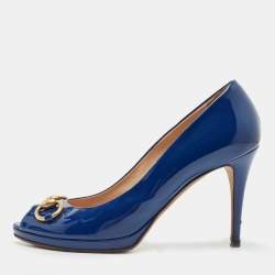 Pre Owned Gucci Blue Patent Leather Hollywood Pumps Size 40