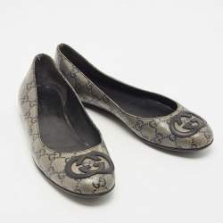Gucci Grey Coated Canvas GG Ballet Flats Size 36