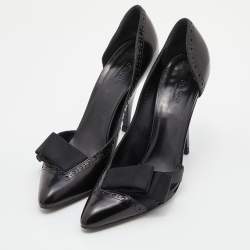 مملوكة مسبقًا Gucci Black Leather and Satin Bow D'orsay Pumps Size 37.5