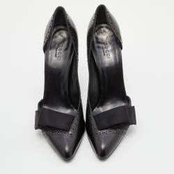 مملوكة مسبقًا Gucci Black Leather and Satin Bow D'orsay Pumps Size 37.5