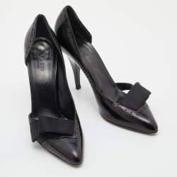 مملوكة مسبقًا Gucci Black Leather and Satin Bow D'orsay Pumps Size 37.5