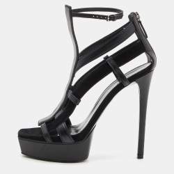Gucci Black Leather and Suede Daryl Sandals Size 37.5