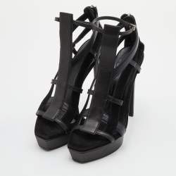 Gucci Black Leather and Suede Daryl Sandals Size 37.5