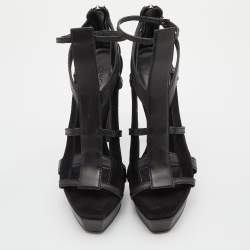Gucci Black Leather and Suede Daryl Sandals Size 37.5