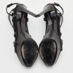 Gucci Black Leather and Suede Daryl Sandals Size 37.5