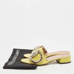 Gucci Yellow Satin Maxime Crystal Icon Bit Open Toe Slides Sandals Size 37