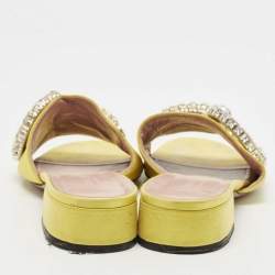 Gucci Yellow Satin Maxime Crystal Icon Bit Open Toe Slides Sandals Size 37