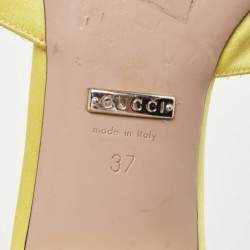 Gucci Yellow Satin Maxime Crystal Icon Bit Open Toe Slides Sandals Size 37