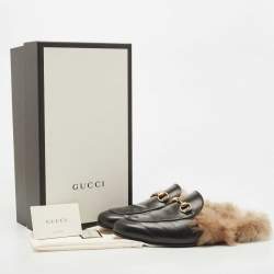 Pre Owned Gucci Black Leather And Fur Princetown Mules Size 40.5