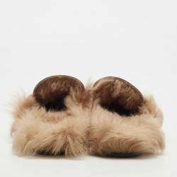 Pre Owned Gucci Black Leather And Fur Princetown Mules Size 40.5