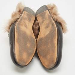 Pre Owned Gucci Black Leather And Fur Princetown Mules Size 40.5