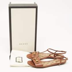 Gucci Brown Leather Horsebit Flat Sandals Size 36.5
