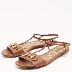 Gucci Brown Leather Horsebit Flat Sandals Size 36.5