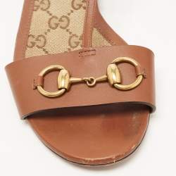 Gucci Brown Leather Horsebit Flat Sandals Size 36.5