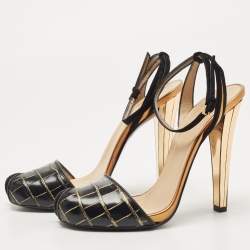 Gucci Black Croc Embossed Leather Slingback Peep Toe Sandals Size 39