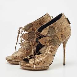 Gucci Metallic Python Open Open Toe Ankle Boots Size 36.5
