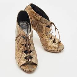 Gucci Metallic Python Open Open Toe Ankle Boots Size 36.5