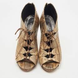 Gucci Metallic Python Open Open Toe Ankle Boots Size 36.5