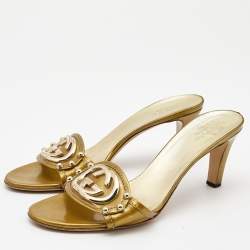 Gucci  Metallic PVC Interlocking G Buckle Slides Size 37.5