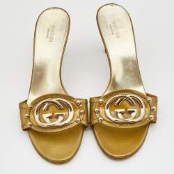 Gucci  Metallic PVC Interlocking G Buckle Slides Size 37.5