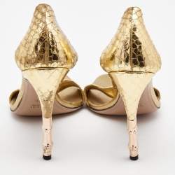 مملوكة مسبقًا Gucci Gold Python Embossed Leather Jeweled Sandals Size 38