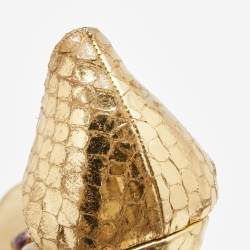 مملوكة مسبقًا Gucci Gold Python Embossed Leather Jeweled Sandals Size 38