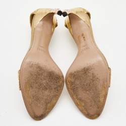 مملوكة مسبقًا Gucci Gold Python Embossed Leather Jeweled Sandals Size 38