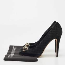 Pre Owned Gucci Black Suede  Hollywood Peep Toe Pumps Size 38