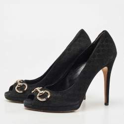 Pre Owned Gucci Black Suede  Hollywood Peep Toe Pumps Size 38