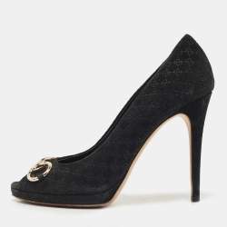 Pre Owned Gucci Black Suede  Hollywood Peep Toe Pumps Size 38