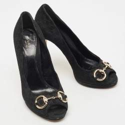 Pre Owned Gucci Black Suede  Hollywood Peep Toe Pumps Size 38