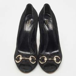Pre Owned Gucci Black Suede  Hollywood Peep Toe Pumps Size 38