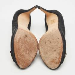 Pre Owned Gucci Black Suede  Hollywood Peep Toe Pumps Size 38