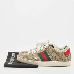 Pre Owned Gucci Beige/Brown GG Supreme Canvas Printed Bee Ace Sneakers Size 36
