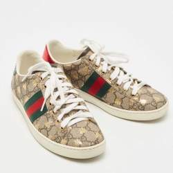 Pre Owned Gucci Beige/Brown GG Supreme Canvas Printed Bee Ace Sneakers Size 36
