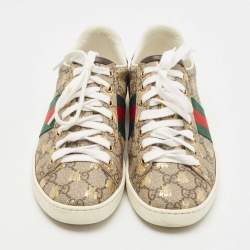 Pre Owned Gucci Beige/Brown GG Supreme Canvas Printed Bee Ace Sneakers Size 36