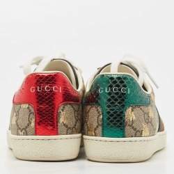 Pre Owned Gucci Beige/Brown GG Supreme Canvas Printed Bee Ace Sneakers Size 36